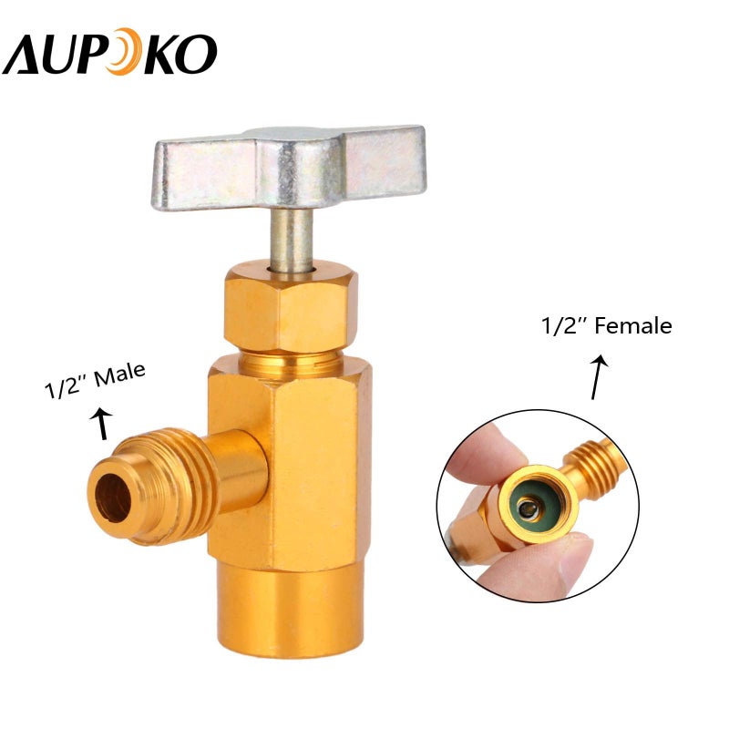 Aupoko R134A Dispenser Valve AC Refrigerant Bottle Opener, R134A Can Tap with 1/2â€™' Male and 1/2â€™â€™ Female Thread, Fits for Automotive Air Conditioning Charging - Image 4